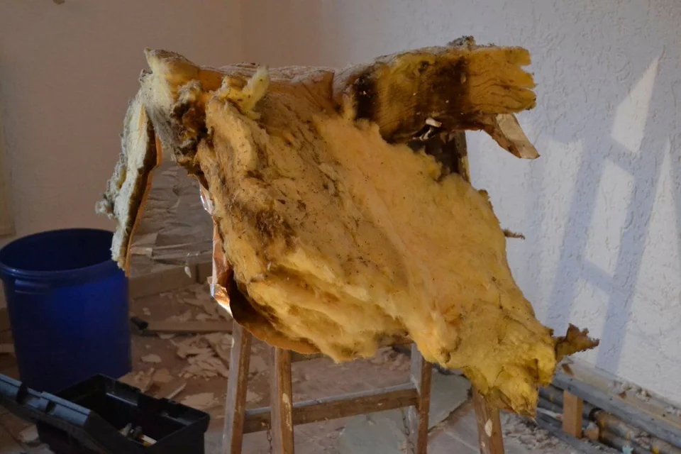 Unschöner Anblick: die alte Deckendämmung des Clubheims Unschöner Anblick: die alte Deckendämmung des Clubheims