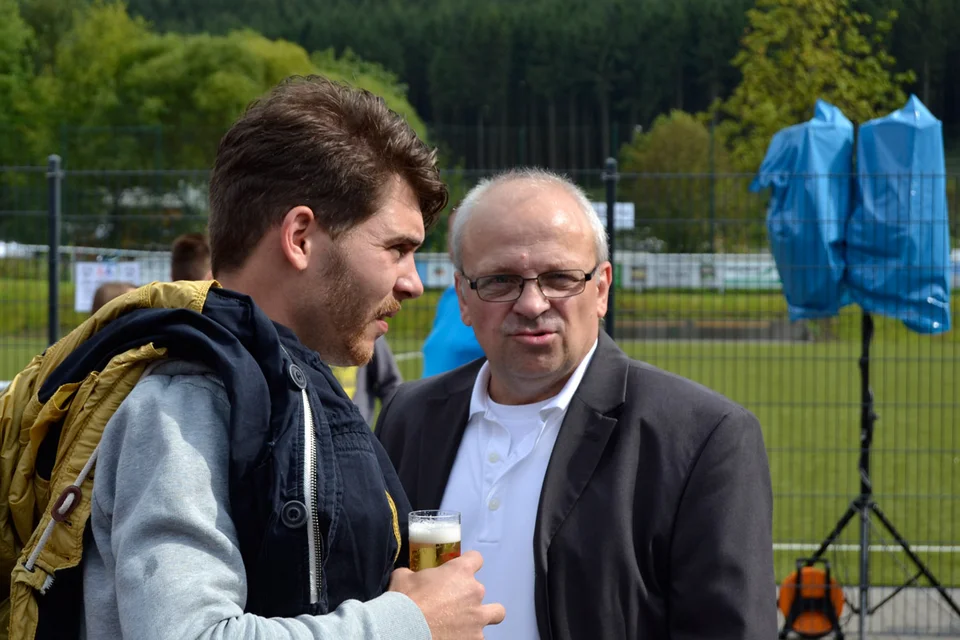 Wussten da noch nicht genau, was sie erwartet: David Kaune und Ede Noreikat vor der Eröffnung der Dr-Kind-Arena