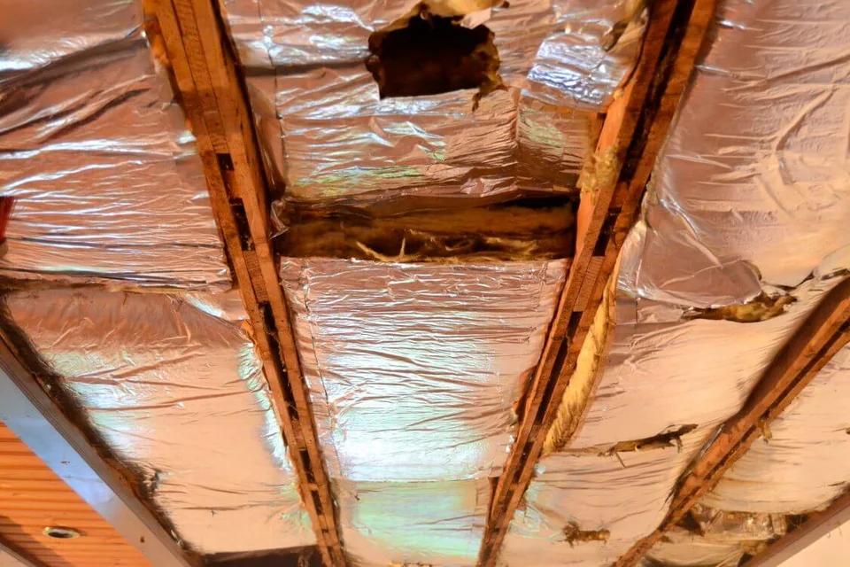 Veraltet: die Deckendämmung im Clubheim Veraltet: die Deckendämmung im Clubheim